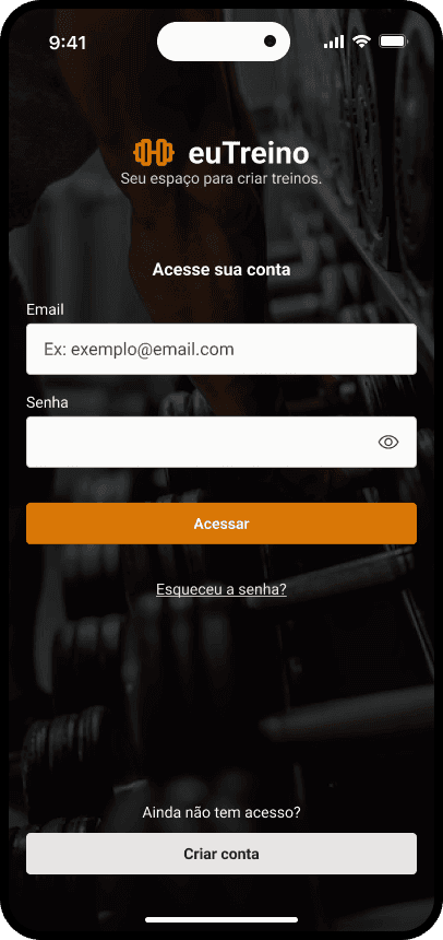 Página Inicial do Aplicativo euTreino